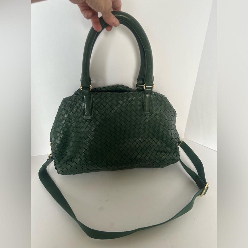 Christopher Kon Green Basket Weave Leather Hobo Slouch Bag Shoulder Large Mint!